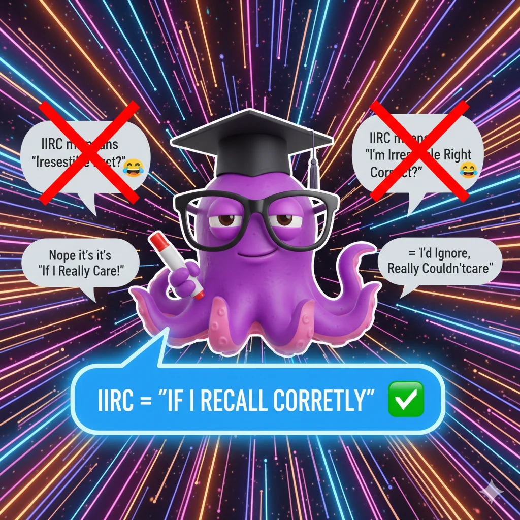 Visual of false meanings of IIRC being corrected with the true definition highlighted.