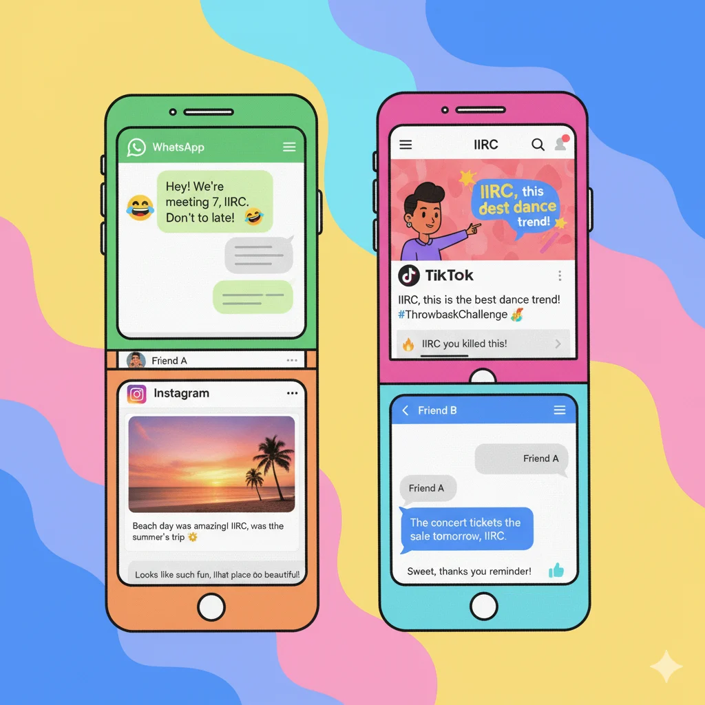 Different app screens showing IIRC used in various social media and chat platforms.
