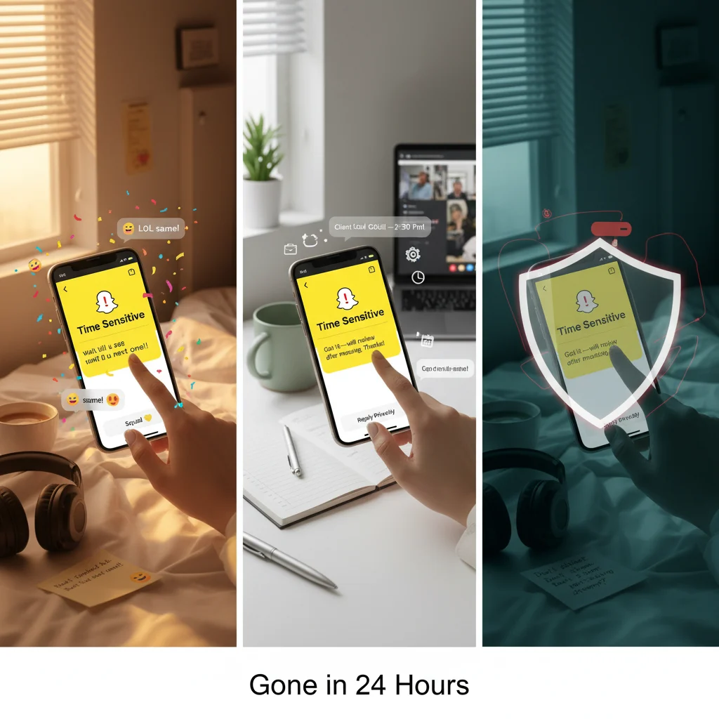 Visual guide showing ways to respond to Time Sensitive notifications on Snapchat.