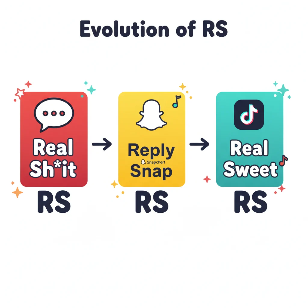 Visual timeline of RS slang evolution with social media icons showing how its meaning expanded over time.