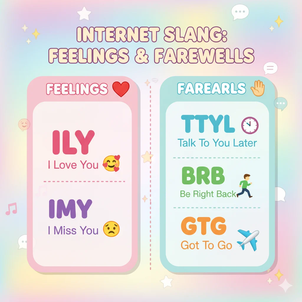 Comparison table showing IMY and similar slang abbreviations