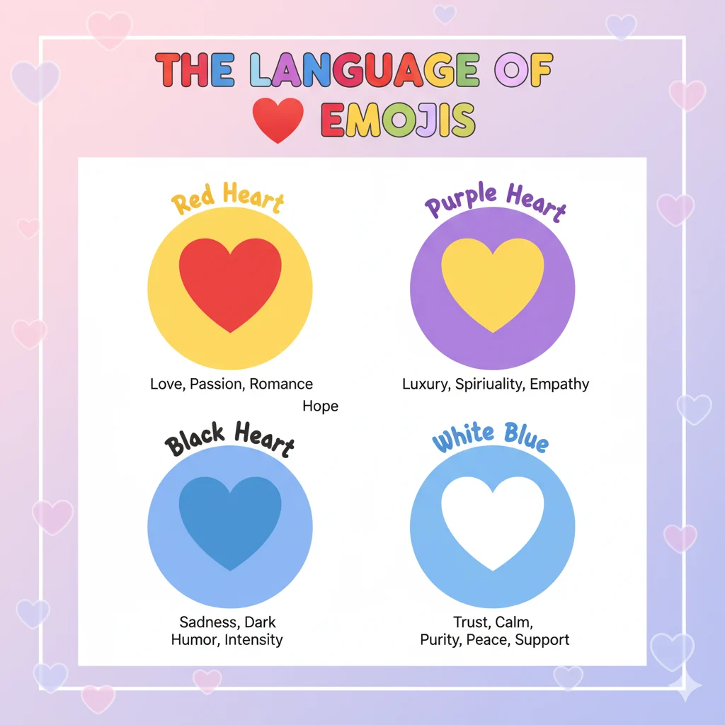 Chart showing different heart emojis and their meanings, highlighting the pure tone of the white heart emoji.