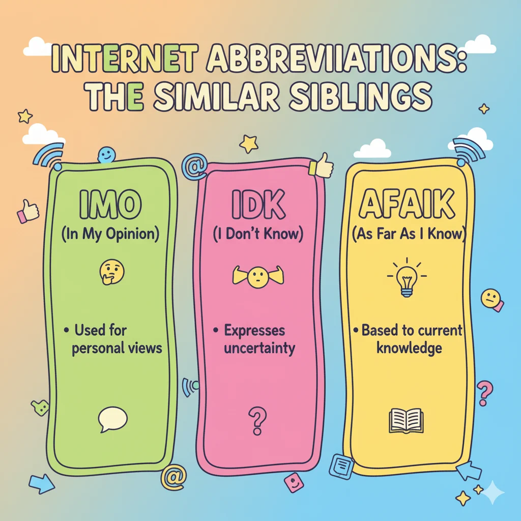 Comparison table showing IIRC and related slang terms used online