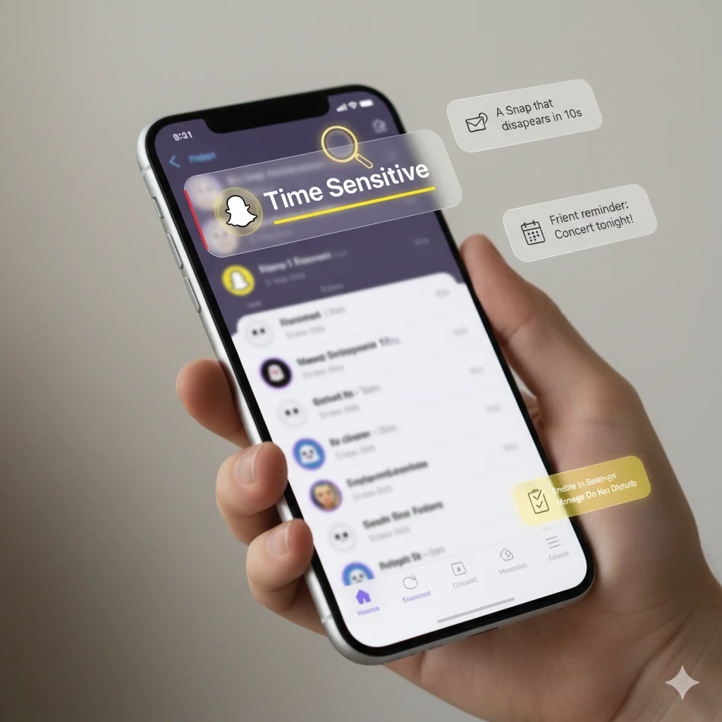 Illustration explaining the meaning of Time Sensitive notifications on Snapchat.