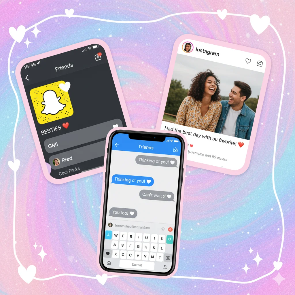 Examples of the white heart emoji used across Snapchat, Instagram, and text messages to convey love, peace, and gratitude.