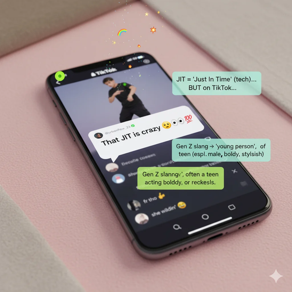 Social media post using JIT to refer to a young person or friend casually.