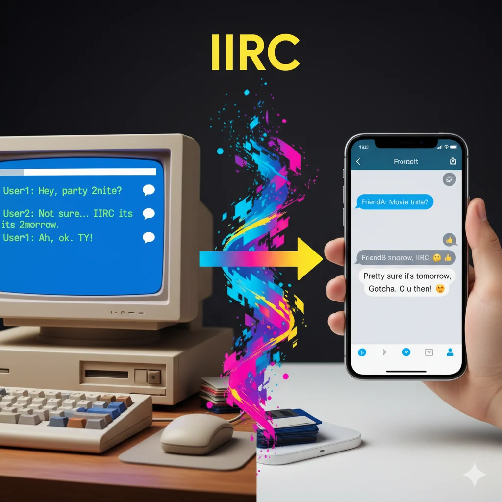 Evolution of IIRC from early internet chat rooms to modern messaging apps.