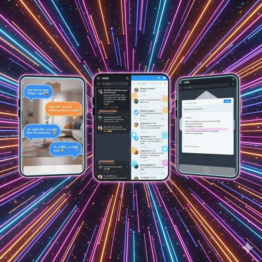 Smartphone chat messages showing IIRC used in daily texting conversations.