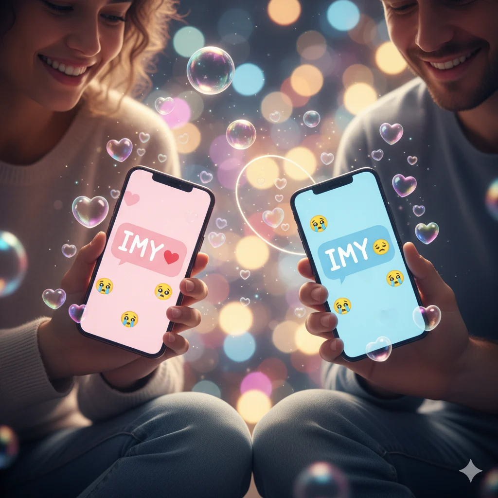 Text message exchange with IMY abbreviation expressing missing someone