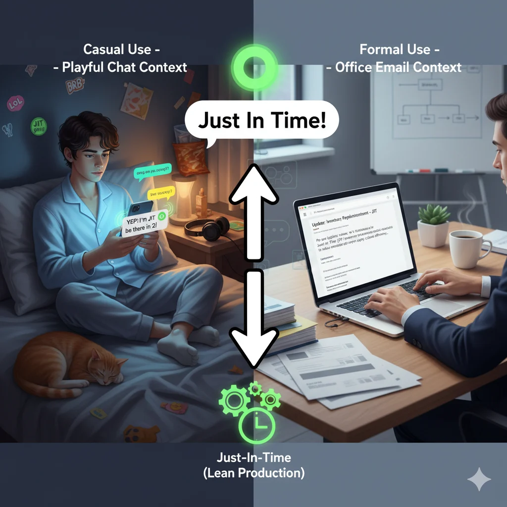 Comparison of JIT slang usage in casual text vs professional context.