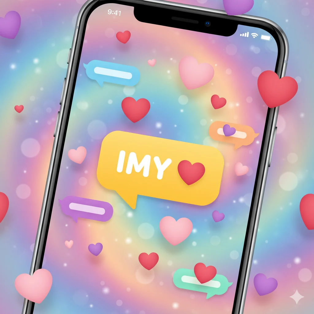 Chat screen showing IMY meaning in text with heart emojis